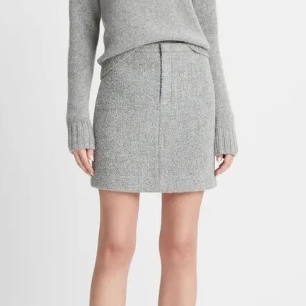 Vince. Pebble-Textured Mini Skirt Size 14 Wool Alpaca Blend Silver Grey